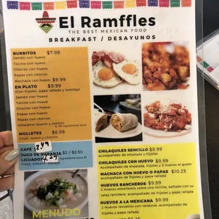 a menu for breakfast