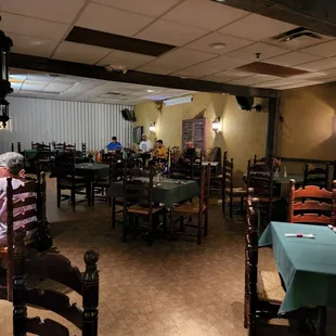tables and chairs in a restaurant