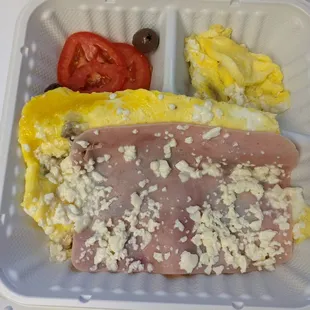 Ham and feta cheese omelette