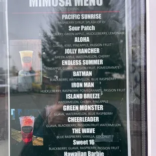 Mimosa menu