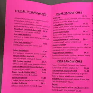 menu