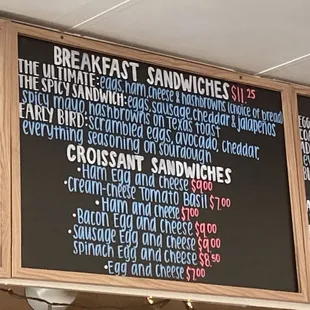 a menu on a blackboard