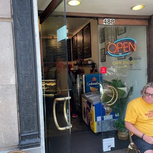 In front of the cafe