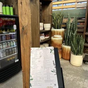 Menu Stand, Beverages, Pots + Plants