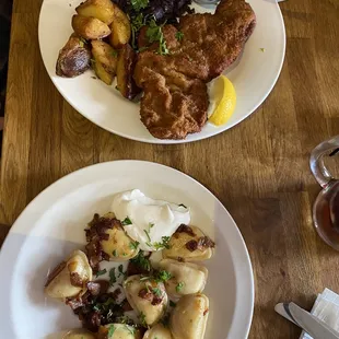 Veil Schnitzel &amp; potato pierogi