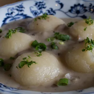 Silesian Potato Dumplings in Mushroom Sauce