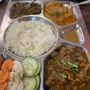 Goat Curry Thai , with butter chicken , and Daal