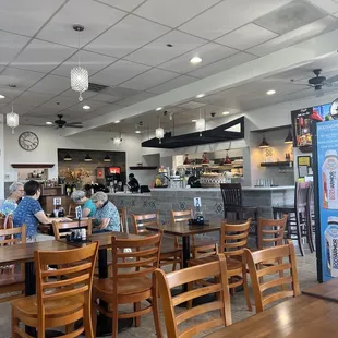 people sitting at tables in a restaurant