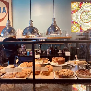 a variety of pastries on display