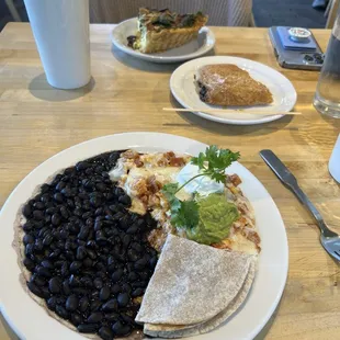 Migas, quiche and chocolate croissant