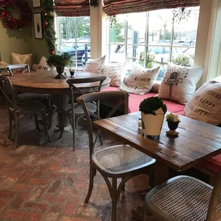 tables and chairs in a restaurant