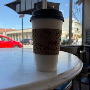 a cup of coffee on a table