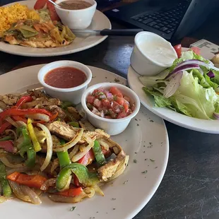 Santiago Chicken - no cheese  Side salad Poblano chicken in back