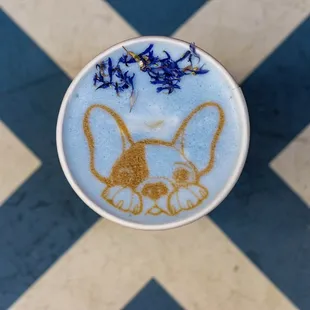 DayDream (Blue) Latte with Frenchie art. So adorable!!
