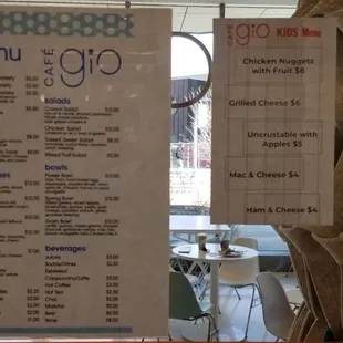 Close up of menu + kids menu