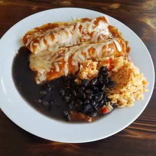 Shreed chicken enchiladas plate