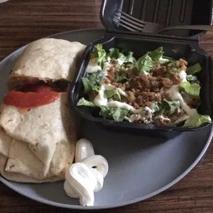 Cheddar jack wrap and a side salad