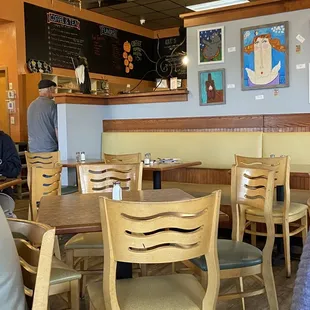 tables and chairs in a restaurant
