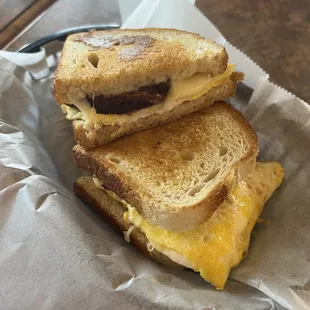 a grilled cheese and egg sandwich