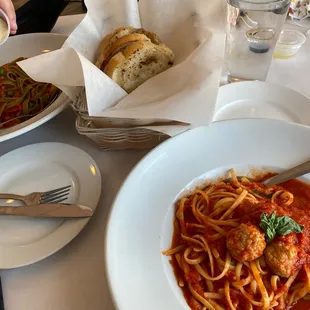 Spaghetti and meatballs with bread. I can&apos;t remember what the other meal was but the BF said it was good!