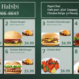 a menu for a fast food restaurant