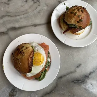 salmon breakfast sandwich and breakfast sandwich