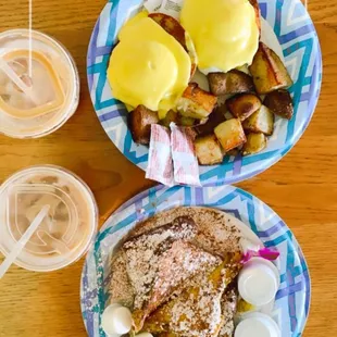 Sweet Bread French Toast, Eggs Benedict, &amp; Iced Lattes