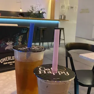 honey milk tea and lychee tea