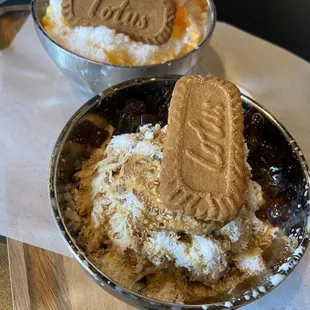 Peach bingsoo and espresso bingsoo