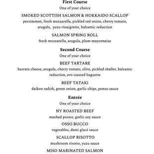 2023 Christmas Eve Pre-Fixe Menu $65 per person