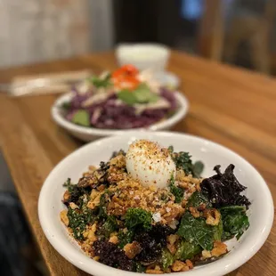 Braised greens bowl + added soft boiled egg