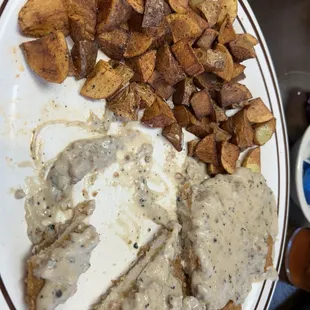 Chicken fried chicken- it was really good. They ran out of fresh fruit so I got double potatoes