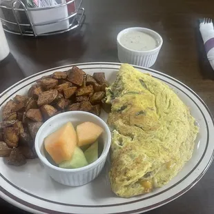 Seasoned potatoes &amp; huge 3 egg omelette
