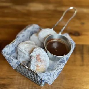 Beignets with chocolate dipping sauce
