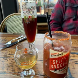 Spicy badger bloody with beer shot and chauffeur n ice beer