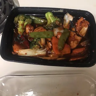 Chinese food with rubber bands in it