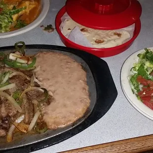 Fajita platter for 1. Delicious!  Not homemade tortillas though. Boo.