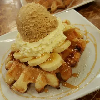 Caramel Banana and Cream Belgian Liege Waffle