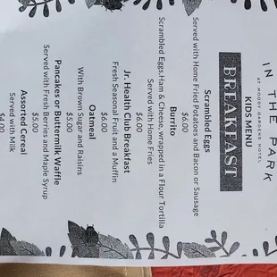 Kids Breakfast Menu
