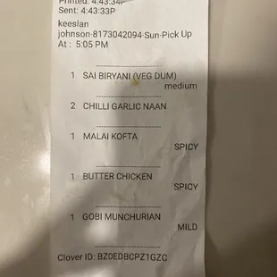 Receipt of what I ordered. CHECK YOUR FOOD BEFORE YOU LEAVE!