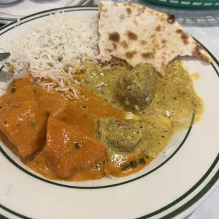 Chicken Tikka Masala, Lamb Korma, peshwari naan