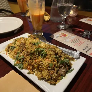 Lamb Biryani and Mango Lassi