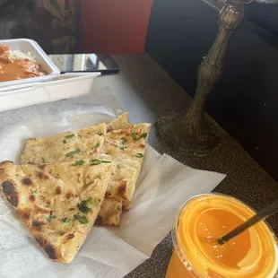 Garlic Naan and Mango Lassi
