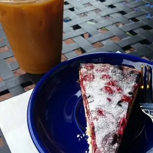 Small ice coffee and black forest berry tart