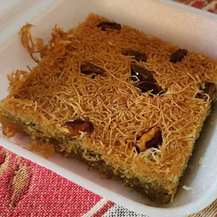 Kadayif dessert. Shredded phyllo dough, honey, pistachios.