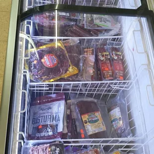 Frozen meat selections.