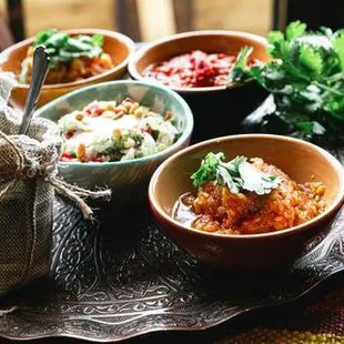 bowls of food on a tray