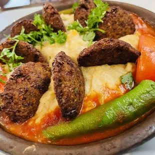 Hunkar begendi- vegetarian option with falafel.