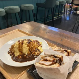 Demi glazed omurice and katsu sando