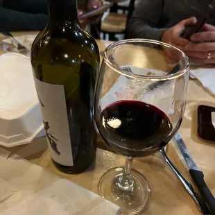 a glass of wine and a bottle of wine